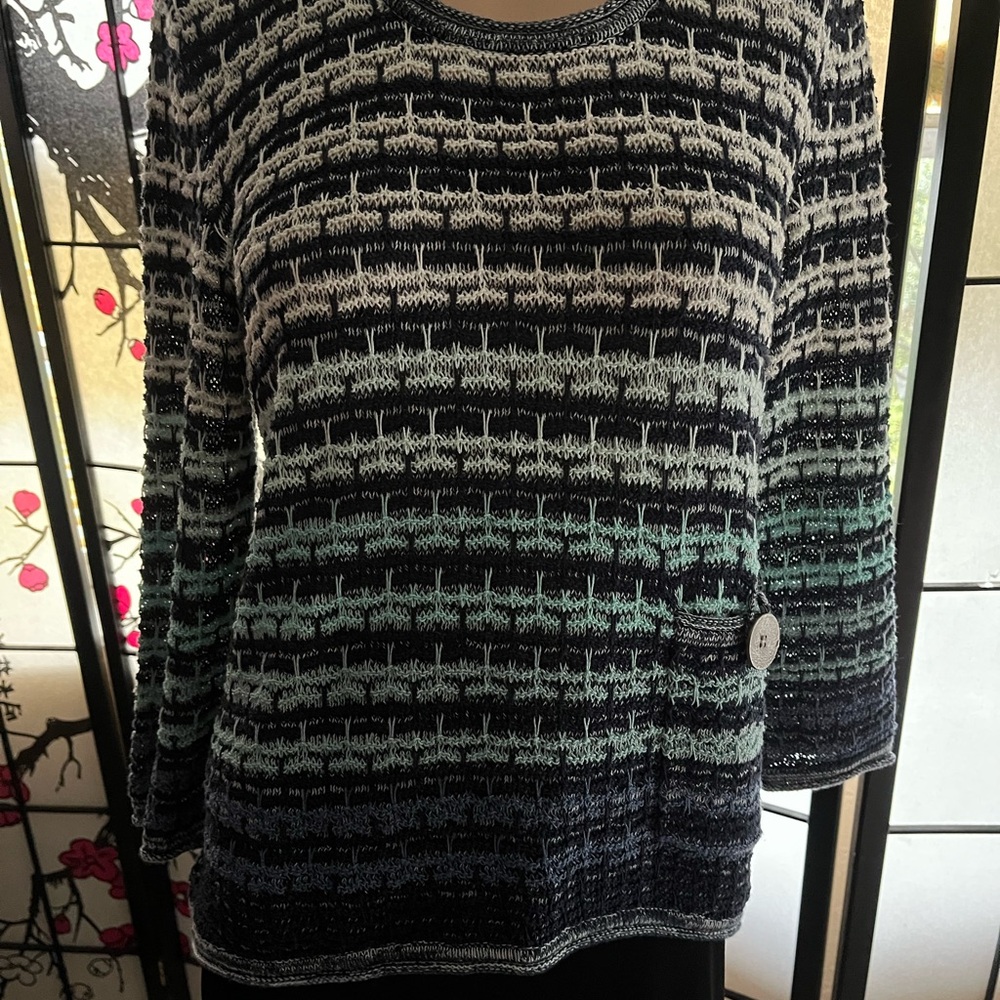 JM Collection Blue  and White Patterned Sweater